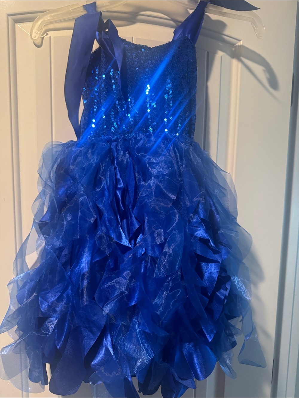 Girls Royal Blue Sequin Ruffle Party Dress